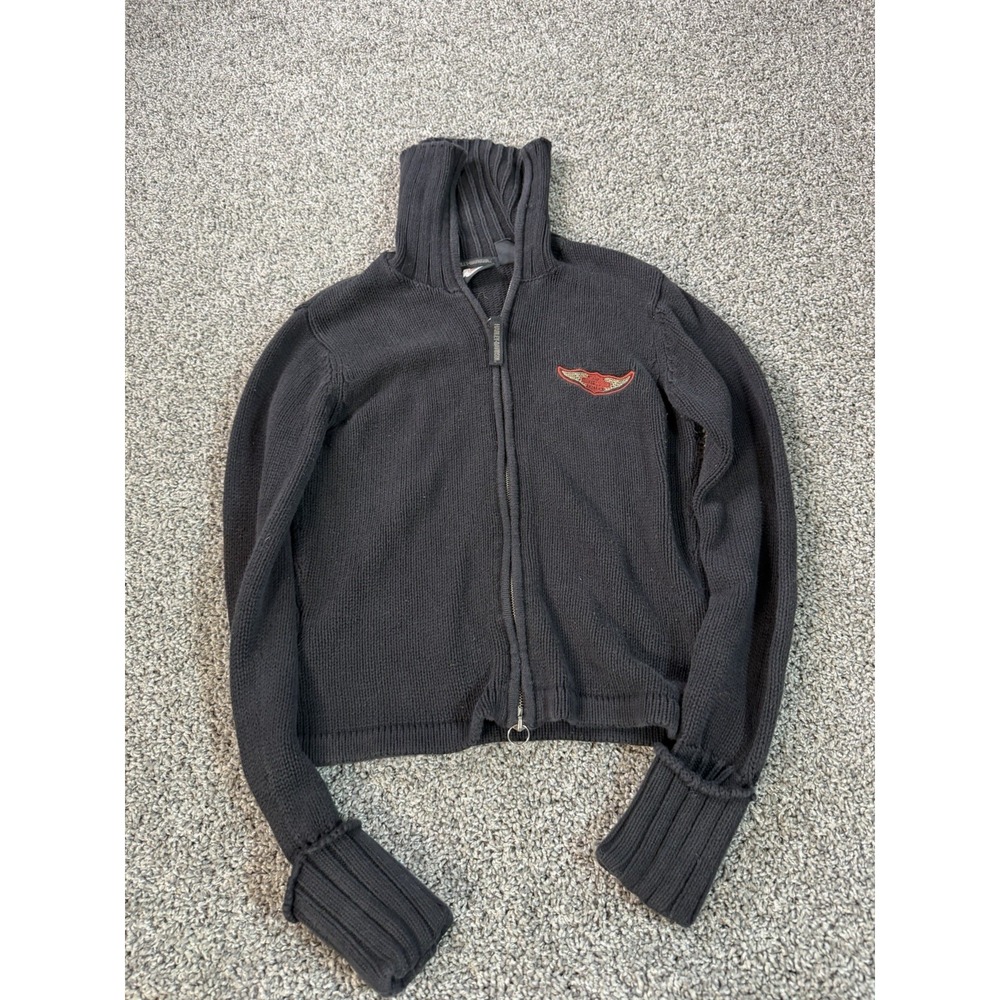 Vintage Y2K Harley Davidson Full Zip Sweater Women's Size Large Black Grunge